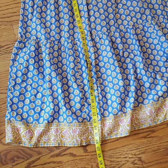 J. Crew Point Sur Blue Yellow Tiered Floral Maxi Dress Peasant Long Boho Altered - Picture 12 of 16